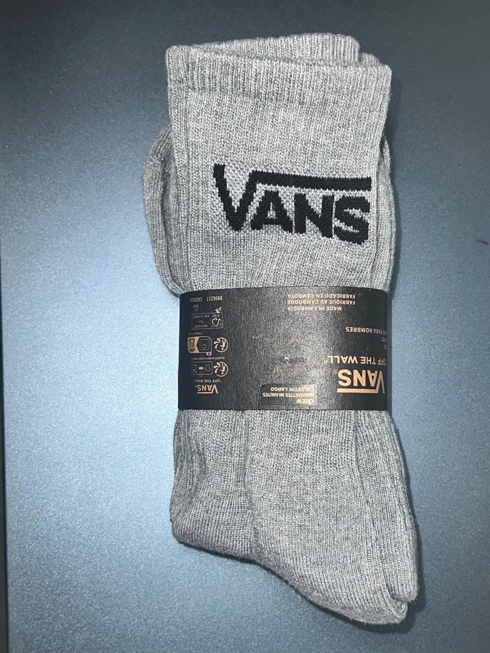 3 Vans Grey Crew Socks with Black Logo - Pack